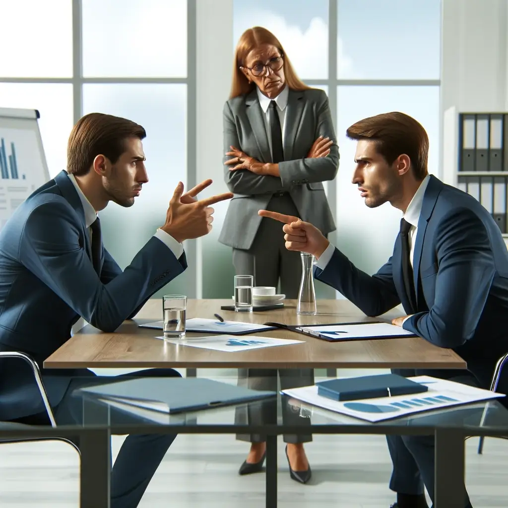 what not to say when resolving conflict. The image shows two colleagues in a heated argument, with one person